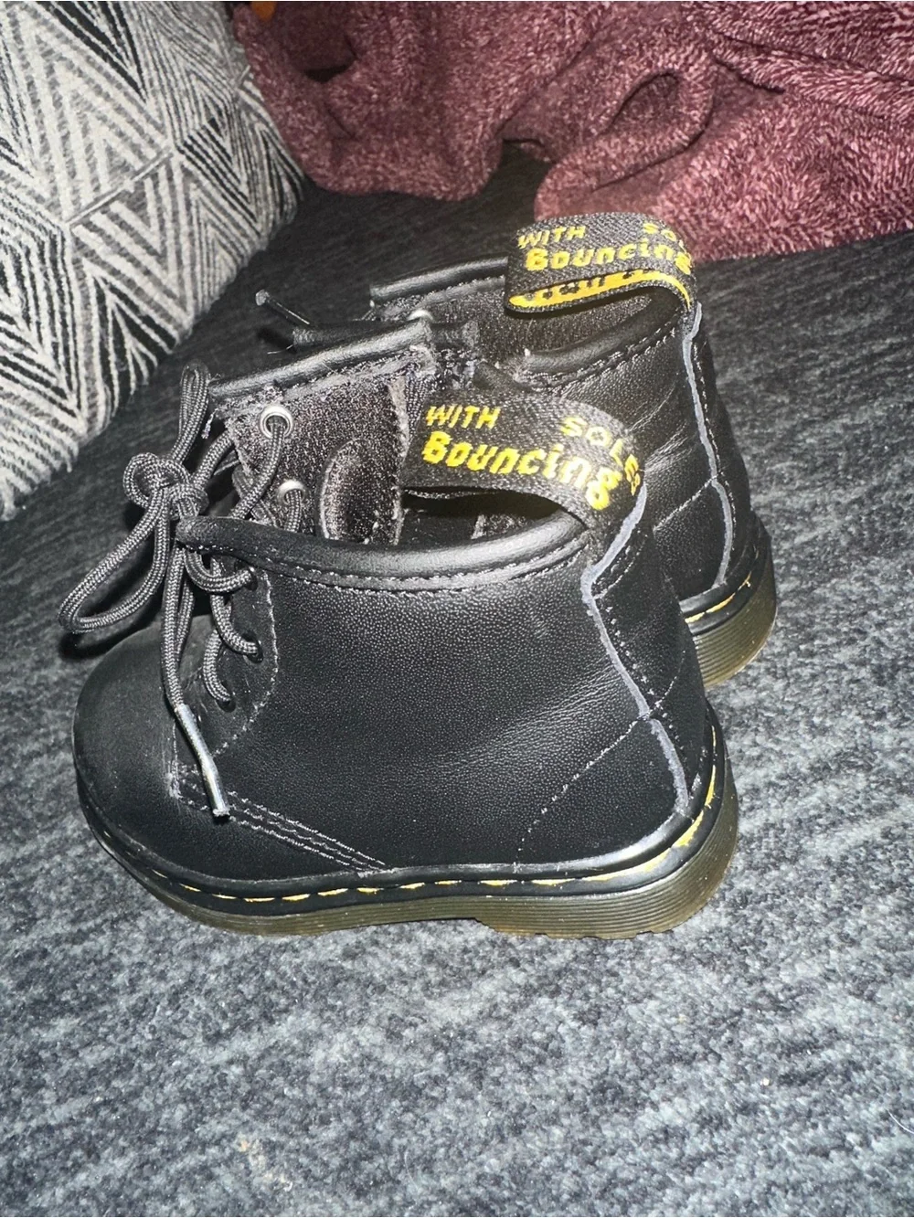 Steve Madden Kids Black Lace-Up Boots with Yellow Stitching